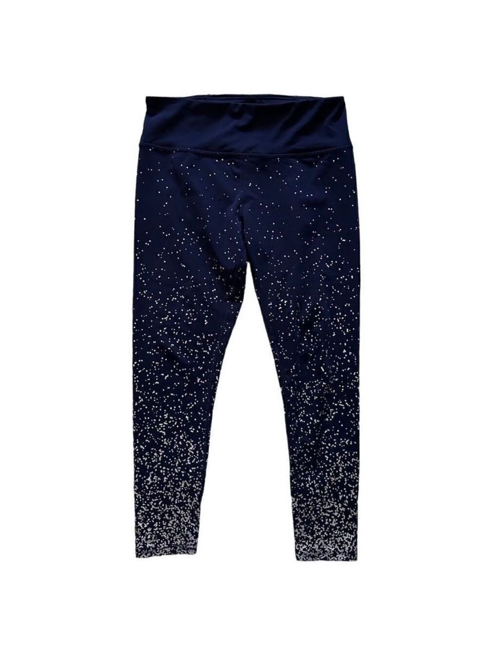 Kimberly Ombre Space Metallic High Rise Navy & Silver Polka Dot Leggings Large
